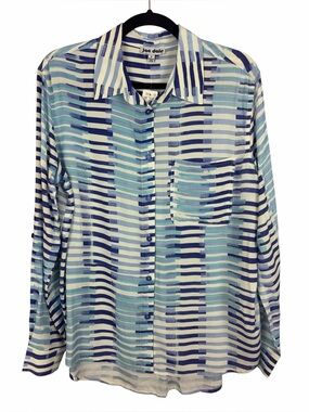Jac Dale Women’s Abstract Stripe Button Front Blouse Small Blue Rayon NWT
